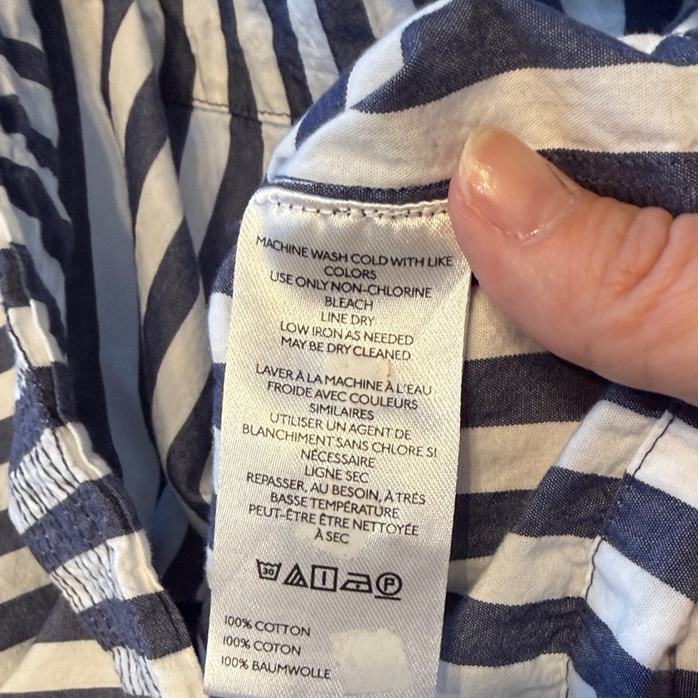 Anthropologie Navy and White Striped Darcey popover Neck Puff Sleeve Top - Picture 4 of 4